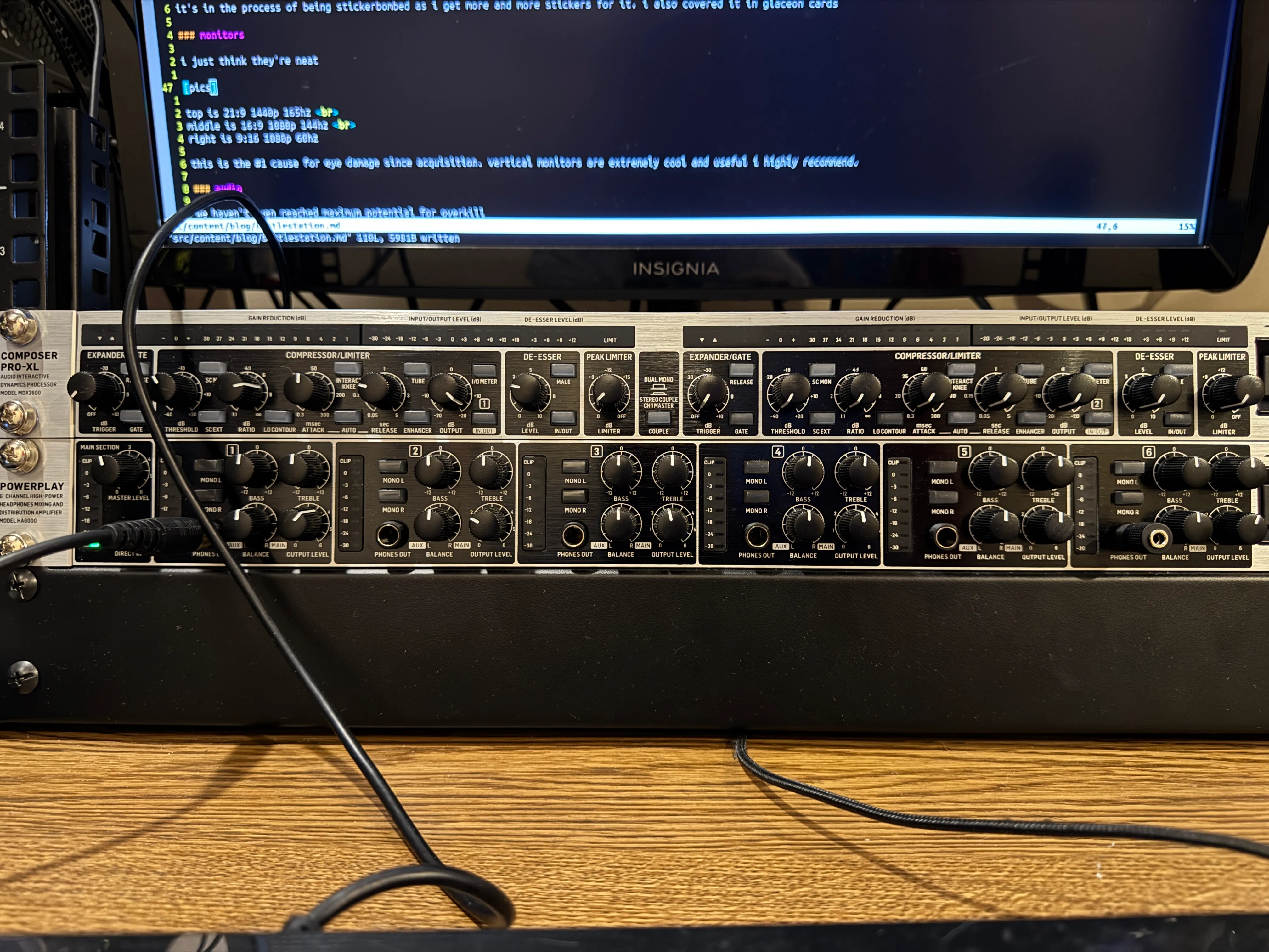 picture of my mini rack in front of my monitors
